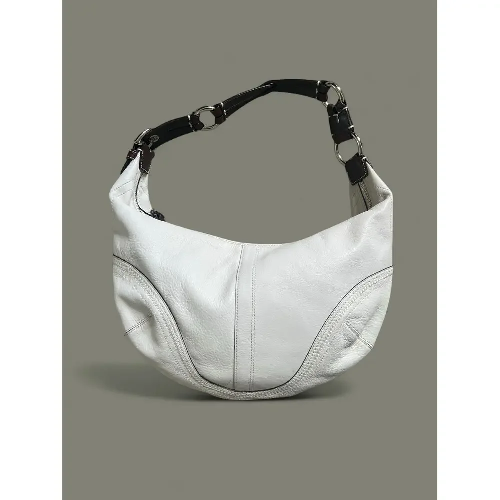 Coach White Leather Hobo Shoulder Bag with Dark Brown Strap